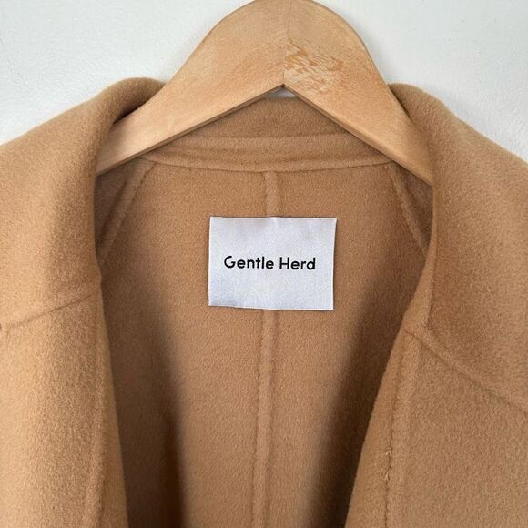 Gentle Herd Women’s Single Breasted Belted Wrap Wool Coat in Color Camel - Picture 8 of 16